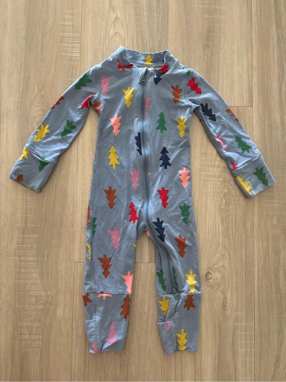 Hannah Anderson Zip-Up One-Piece Pajamas in Blue with Tree Prints